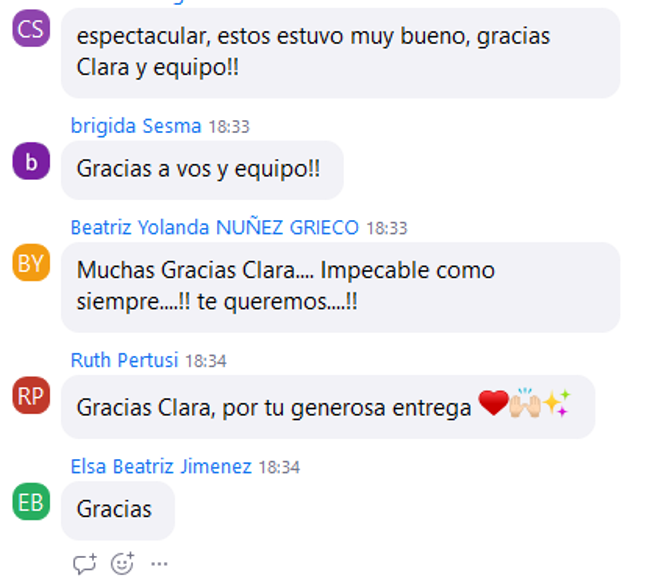 Comentarios de participantes: espectacular; impecable como siempre; gracias por tu generosa entrega.