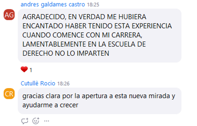 Comentarios de participantes agradeciendo la nueva mirada y la oportunidad de crecer.